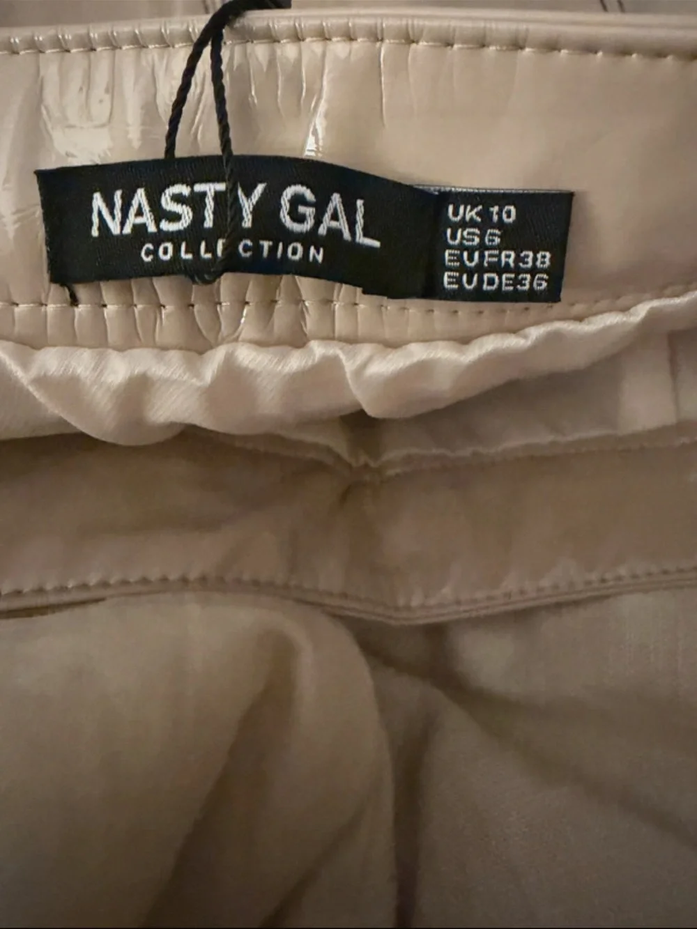 Nasty Gal Faux Leather Above Knee Skirt in Beige